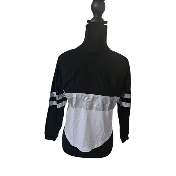 Balera Girls Dance Long Sleeve Shirt Black & White Split Tee With Silver Accent - Picture 2 of 9